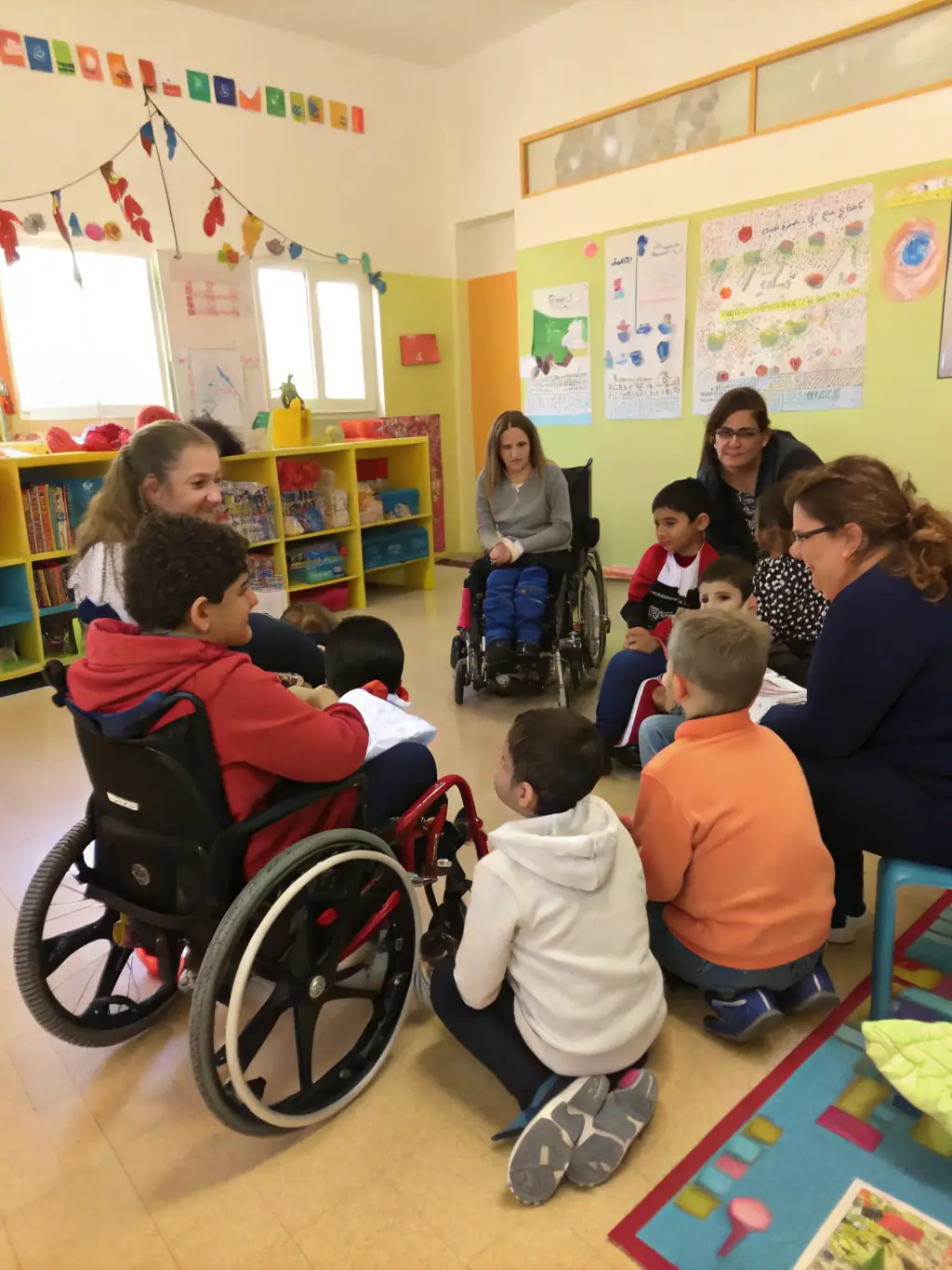 A heartwarming image of children with disabilities participating in an inclusive circus arts workshop at ECOLE DE CIRQUE : HORS PISTE, emphasizing the organization's commitment to accessibility and community engagement.